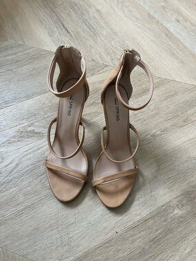 Call It Spring Tan Strappy Ankle-Heel Sandals